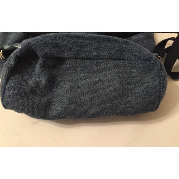 Free People Blue Denim Backpack with Metallic Aqua Front